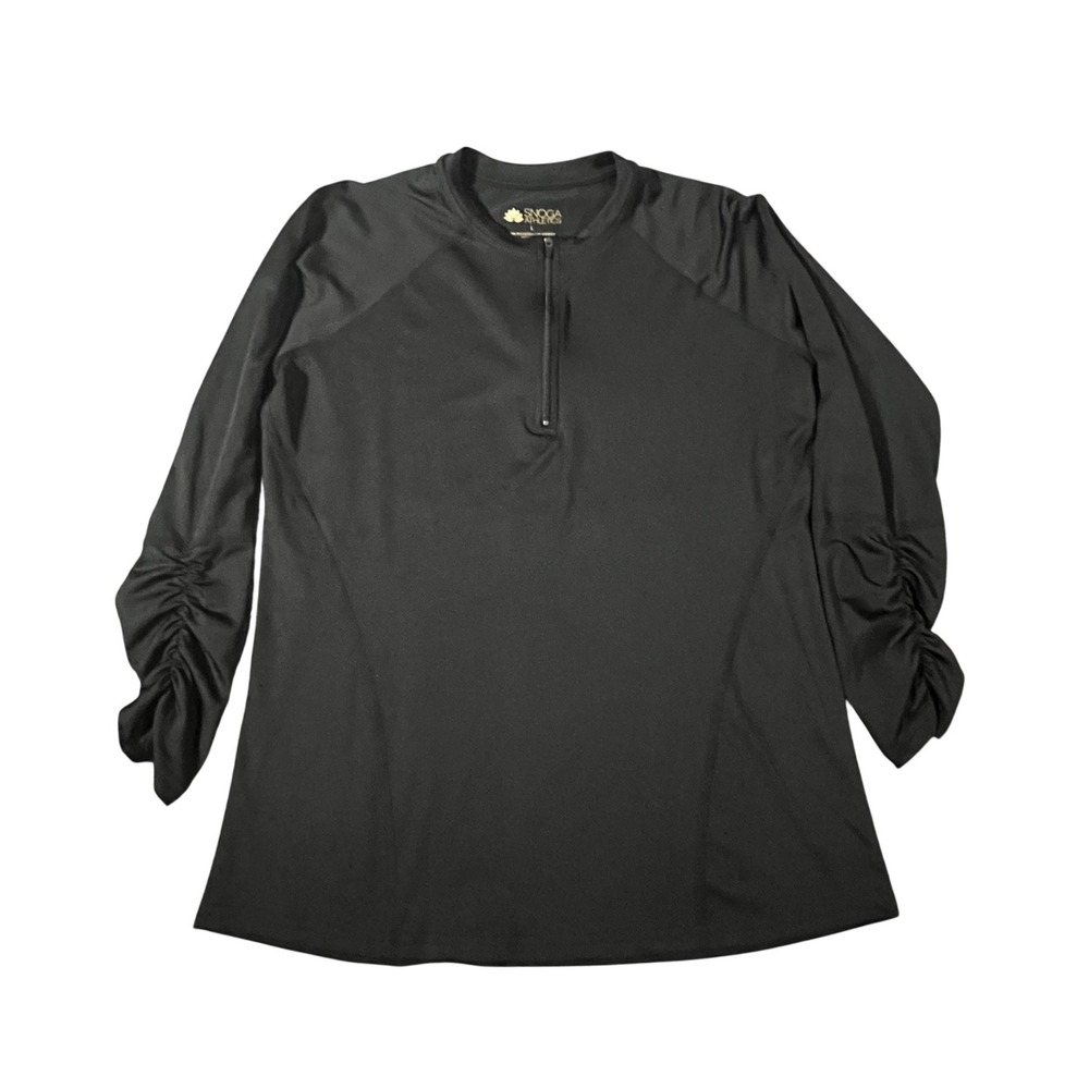 Snoga Athletics Quarter Zip Top Womens Large Black Ruched Sleeve Athletic Shirt